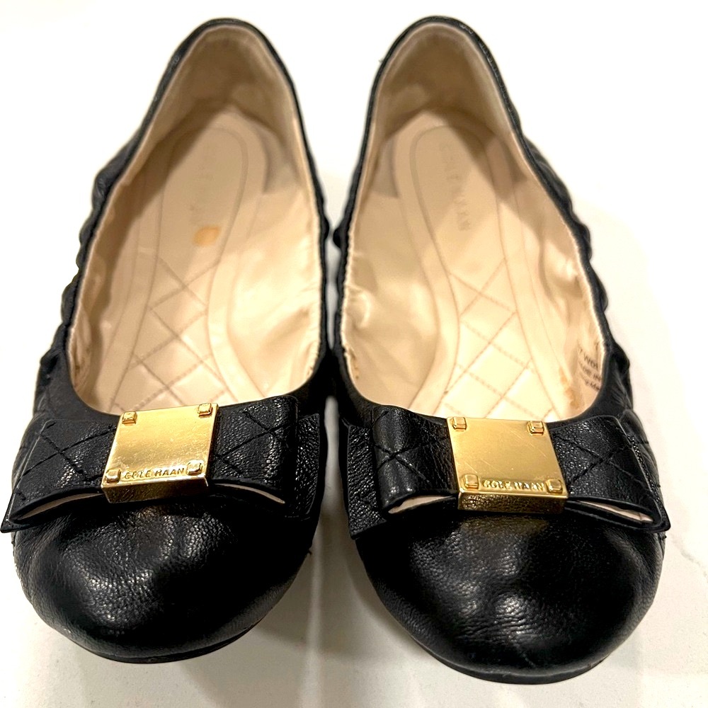 Cole Haan Black Flats with Gold Bow!